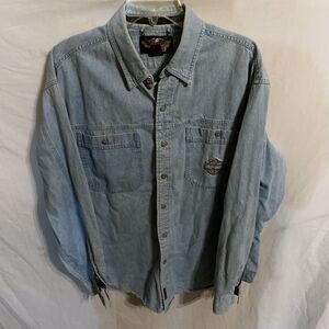 Harley-Davidson Men’s Chambray Shirt Size XL Blue Denim Outdoors Comfort Riding